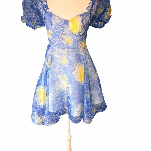 Elegant Blue and Yellow Women's Dress - Picture 2 of 7